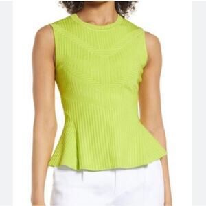 HALOGEN Green Sorbet Sleeveless Peplum Ribbed Sweater Blouse Women’s